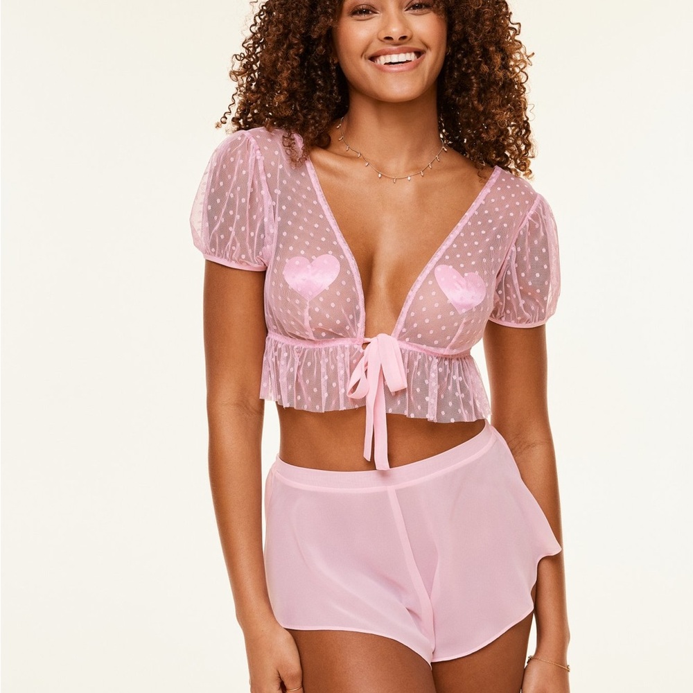 Adore Me Light Pink Lindy crop top and shorts Lingerie-M - Picture 2 of 6